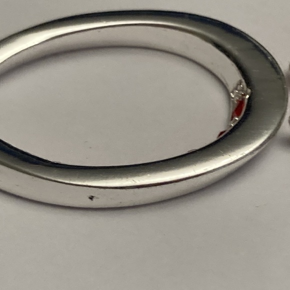 Silver Tone Hoop Earrings with Red Accents - Picture 7 of 15